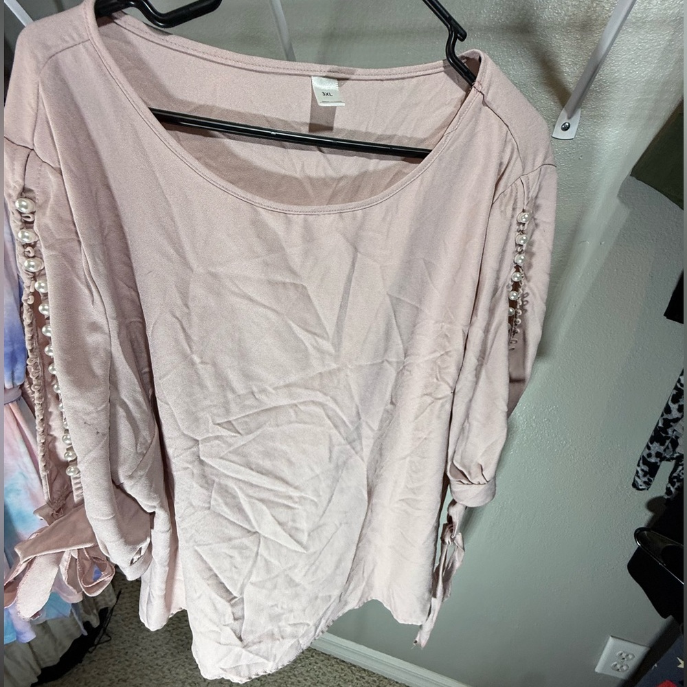 Women's Pink Top with Pearl Accents